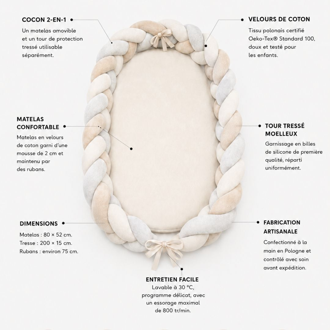 Cocon réducteur lit de bébé Nid de lune - Fabriqué main