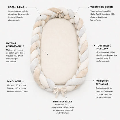 Cocon réducteur lit de bébé Nid de lune - Fabriqué main