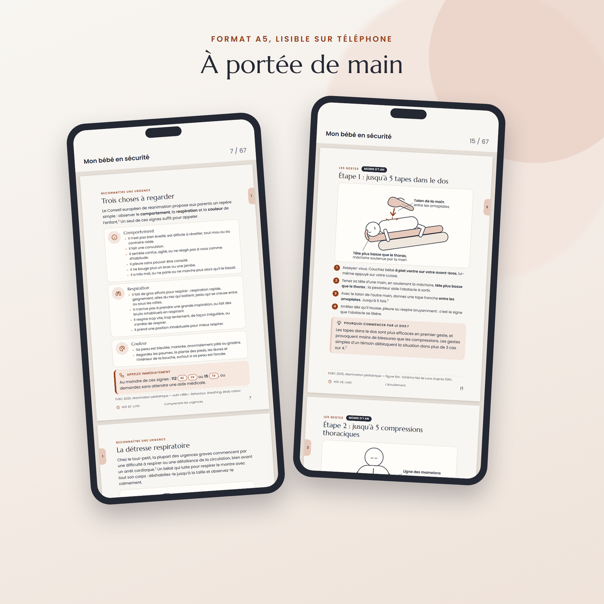 Pages de l'ebook affichées sur deux téléphones