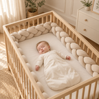 Tresse de lit 3 brins Nid de Lune installée tout autour d'un lit bébé, vue du dessus