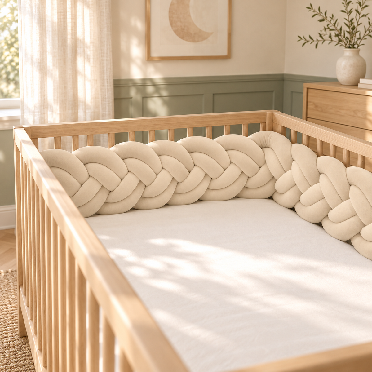 Tresse de lit 6 brins Nid de Lune dans un lit bébé, lumière douce