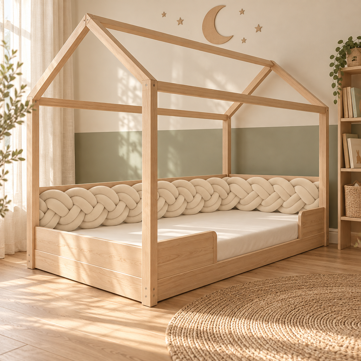 Lit cabane garni d'une tresse 6 brins Nid de Lune